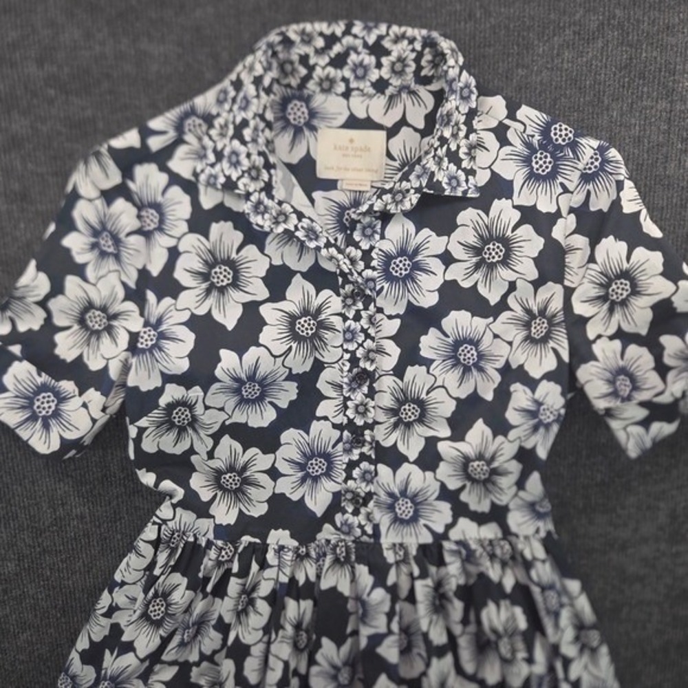 Kate Spade New York Hollyhock Navy White Floral Fit & Flare Shirt Dress Small